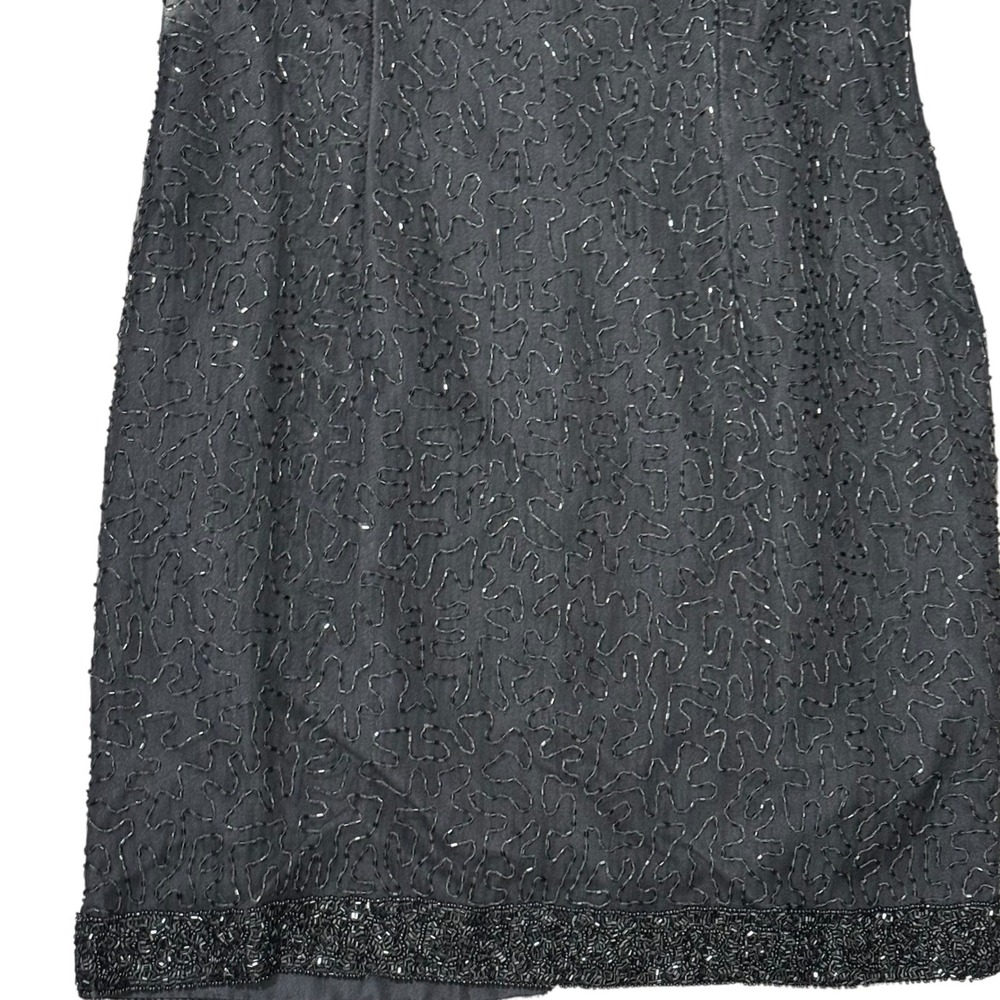 Laurence Kazar Black Beaded Silk Cocktail Dress Sz M VTG 80s Whimsigoth fairy - Picture 7 of 11